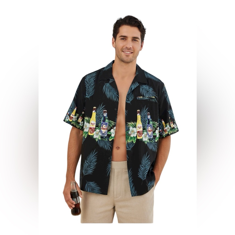 Pacific & Co Tropical Beer Blue Button Down Shirt Size: XL